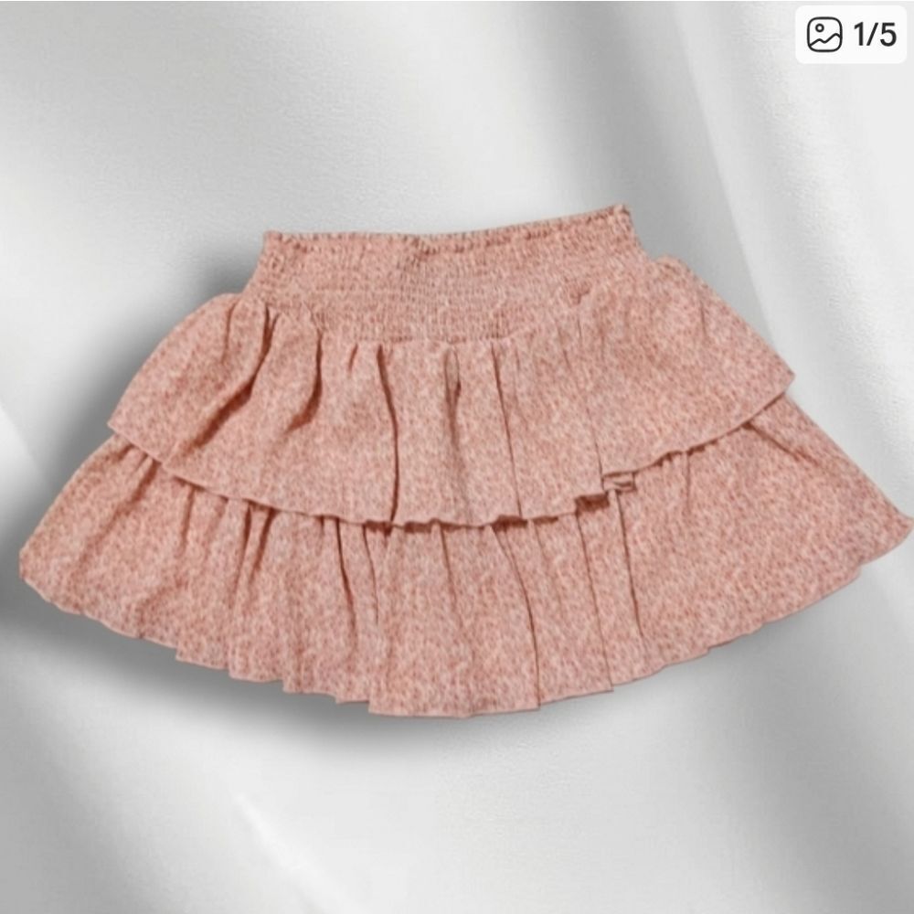 Forever21 Flouncy Fluffy Riffle Pink Tierred Mini Skirt W Smocked Waist